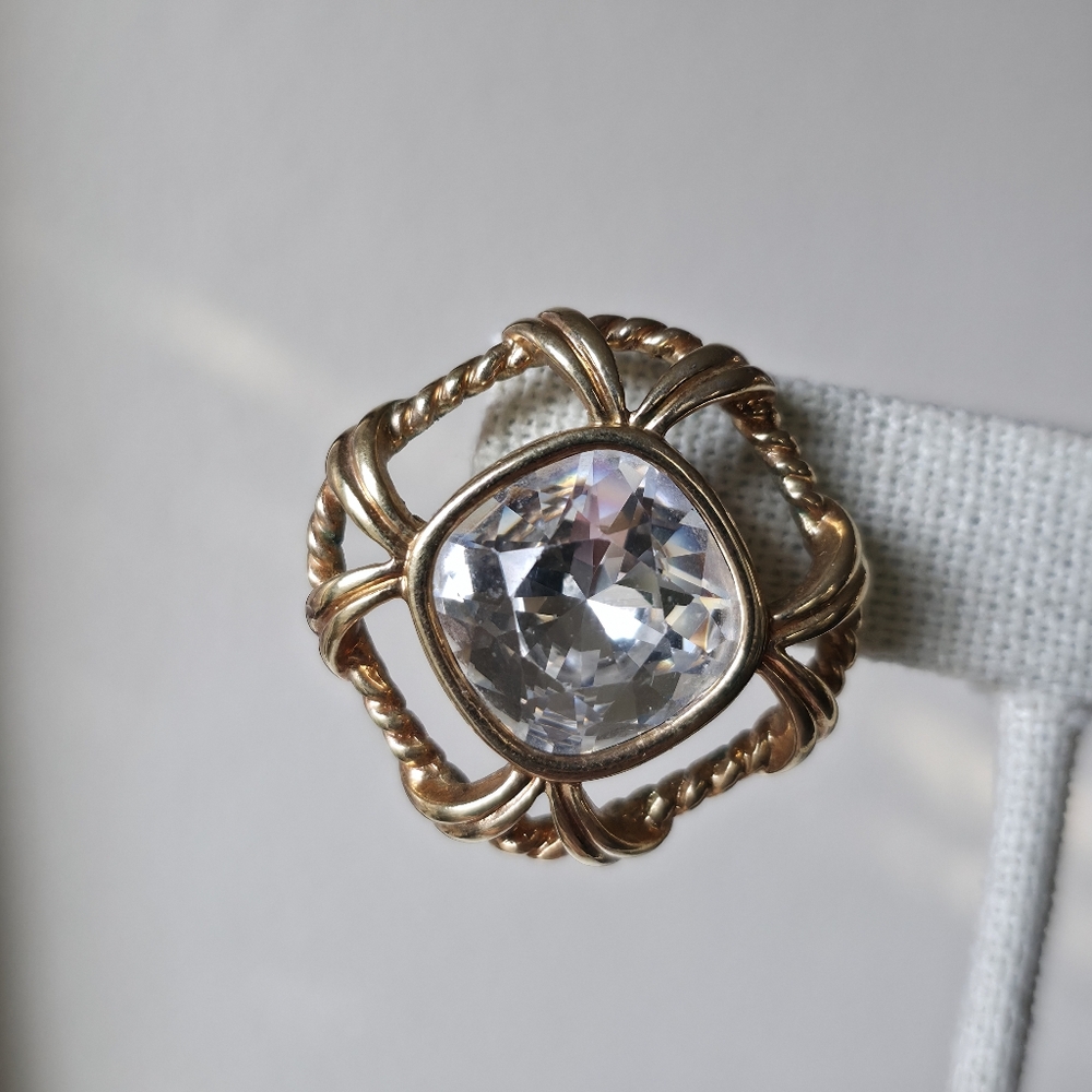 Swarovski Gold Tone Rope Crystal Center Post Back 1980s Earrings - Picture 5 of 11